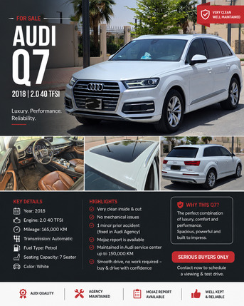 Riyadh, Vehicles, Cars & Trucks , SAR 93000,  Audi Q7,  2018,  Automatic,  165500 KM,    2.0 TFSI | Full Audi Service History | Very Clean | SR 93,000