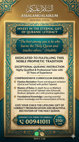 Jeddah, Lessons Offered, Professional Quran Tutor
