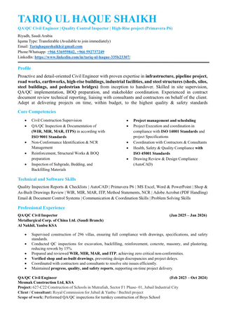 Makkah, Job Seekers, Qc Inspector