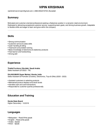 Khobar, Job Seekers, Hello Sir & Madem My Name Is Vipin Krishnan Iam From India, Kerala. Iam Looking For A Job