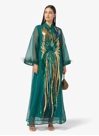 Ruwi, Clothing & Accessories, OMR 27,  Brand New Khizana Embellished Jalabiya - Green Party Wear