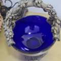 BHD 25,  Blue Glass Bowl With Gold Metal Flower Handle