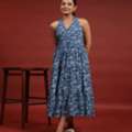 INR 1348,  Buy Women's Blue Printed Tier Dress Online