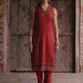 INR 1479,  Buy Women's Red Sequinned Straight Kurta With Pants Online