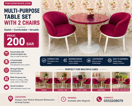 Al Aziziyah, Furniture, SAR 200,  Multi Purpose Table Set With 2 Chairs For Sale, 200 SAR