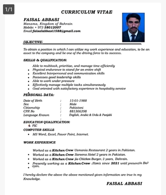Manama, Job Seekers, Kitchen Crew/cashier
