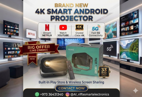 Manama, Computers, BHD 33,  Brand New 4K Smart Android WIFI Projector (Built-In Play Store) & Mobile Screen Sharing