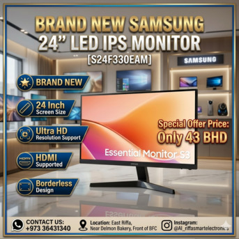 Manama, Computers, BHD 43,  Brand New Samsung 24inch IPS Borderless Monitor Full HD LED HDMI (Only In 43.00/-BD)