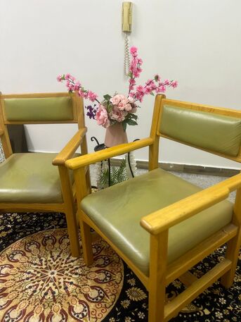 Khobar, Furniture, SAR 150,  2 Wooden Arm Chairs With Cushioned Seats &ndash; Good Condition