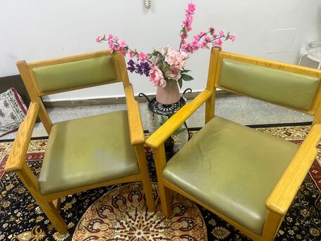 Khobar, Furniture, SAR 150,  2 Wooden Arm Chairs With Cushioned Seats &ndash; Good Condition