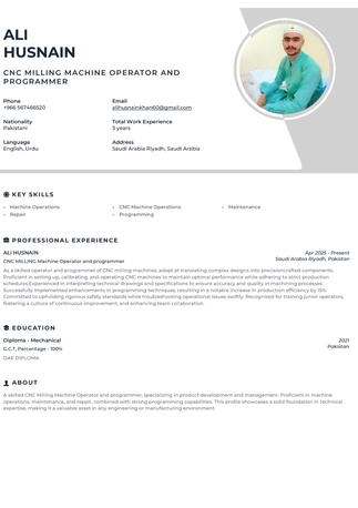 Riyadh, Job Seekers, CNC MILLING Machine OPERATOR AND PROGRAMMER