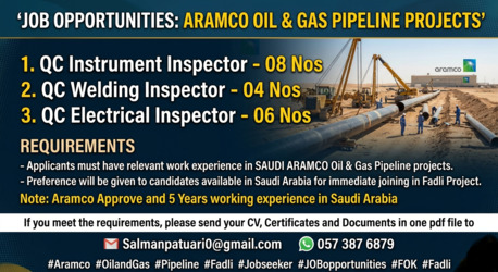 Dammam, Jobs, QC Electrical / Instrument / Welding Inspector CBT Pass