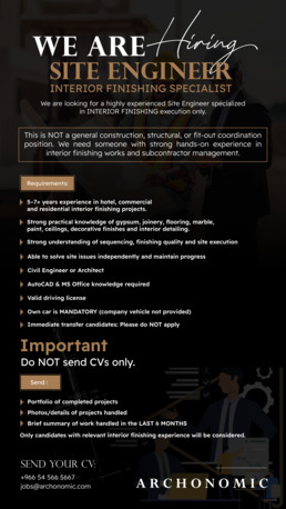 Riyadh, Jobs, Hiring Site Engineer | Archonomic Design & Build