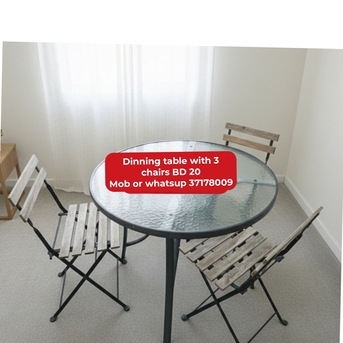 Manama, Furniture, BHD 20,  🌍🌐Dinning Table With 3 Chairs In Good Condition For Sale With Delivery