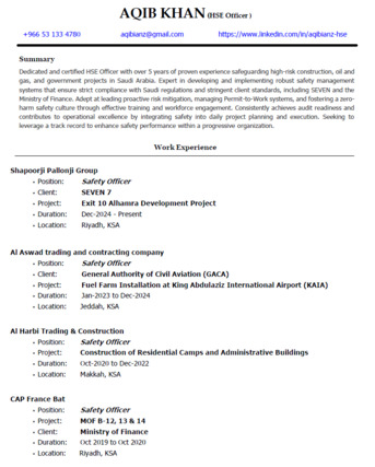 Riyadh, Job Seekers, HSE Officer &ndash; Ex KAFD / SEVEN / GACA / MOF &ndash; Certified & Field-Ready