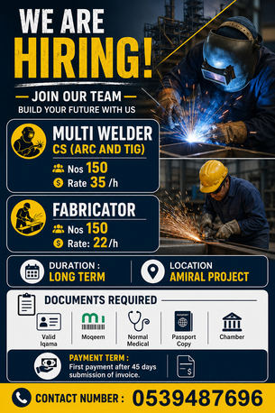 Jubail, Jobs, Fabricator And Multiple Welder CS/SS