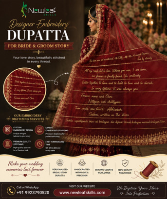 New York, Fashion & Design, Bridal Story Embroidery Dupatta Designs By NewLeafSkills
