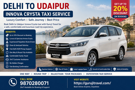 New Delhi, Travel, Delhi To Udaipur Innova Crysta Taxi Service | Luxury Outstation Cab Booking