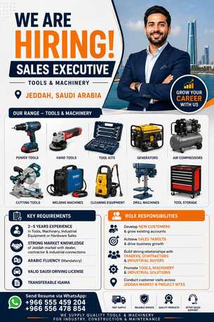 Jeddah, Jobs, SALES EXECUTIVES ( TOOLS & MACHINERY )