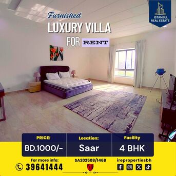 Saar, Villas, BHD 1000,  Furnished,  350 Sq. Meter,  Fully Furnished High Luxury Garden Villa For Rent In SAAR BD.1000/-