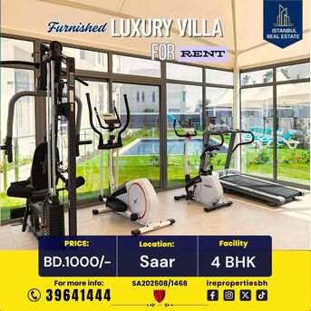 Saar, Villas, BHD 1000,  Furnished,  350 Sq. Meter,  Fully Furnished High Luxury Garden Villa For Rent In SAAR BD.1000/-