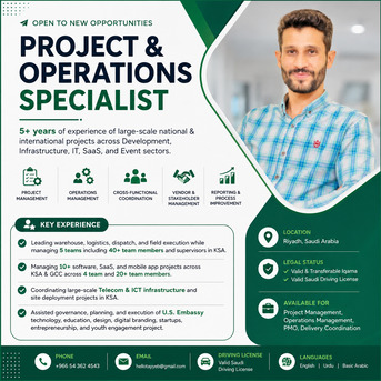 Riyadh, Job Seekers, Experienced Project & Operations Specialist Looking For A New Job