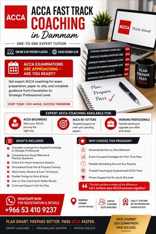 Dammam, Lessons Offered, ACCA Fast Track Program In Dammam