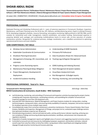 Dammam, Job Seekers, Junior Planner / Scheduler / Business Intelligence / Project Control Engineer