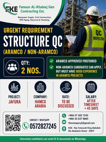 Jubail, Jobs, Structure QC Aramco And Non Aramco