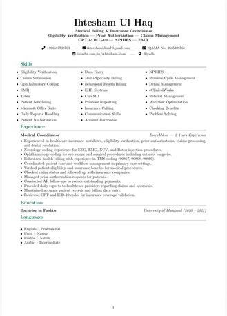 Riyadh, Job Seekers, Medical Billing Specialist,insurance Claims And Eligibility,healthcare RCM,coordinator