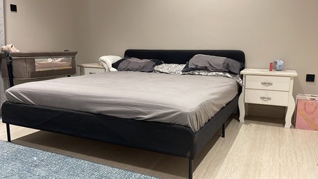 Riyadh, Furniture, SAR 1400,  IKEA King Size Bed Set (180x200) &ndash; Slattum Frame + Valevag Extra Firm Mattress