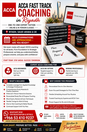 Riyadh, Lessons Offered, ACCA Fast Track Coaching In Riyadh