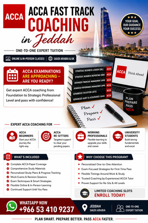Jeddah, Lessons Offered, Pass ACCA Faster With Expert Coaching In Jeddah