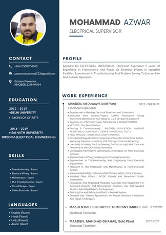 Jubail, Job Seekers, Electrical Supervisor