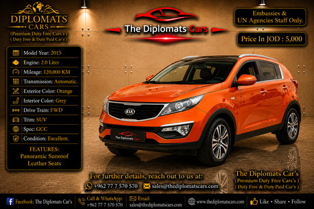Amman, Vehicles, Cars & Trucks , JOD 5000,  Kia Sportage,  2015,  Automatic,  120000 KM,    Diplomatic Car