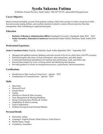 Khobar, Job Seekers, Application For Customer Service / Administration Position