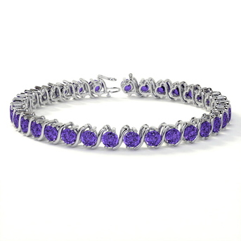 New York, Jewelry, USD 4859,  14K White Gold Tanzanite S-Link Diamond Tennis Bracelet &ndash; 8.58 Cttw