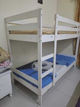 Riyadh, Furniture, SAR 400,  White Wooden Bunk Bed With Mattresses &ndash; Murabba,Riyadh