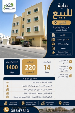 Muharraq, Real Estate For Sale, BHD 220000,  3 BR,  Full Building For Sale @ Qalali 8 Flats 4 Floors