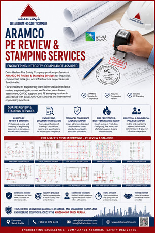 Dammam, Technical, Aramco Approved, PE Review And Stamping Services By Delta Hashim Fire Safety Company, Dmm