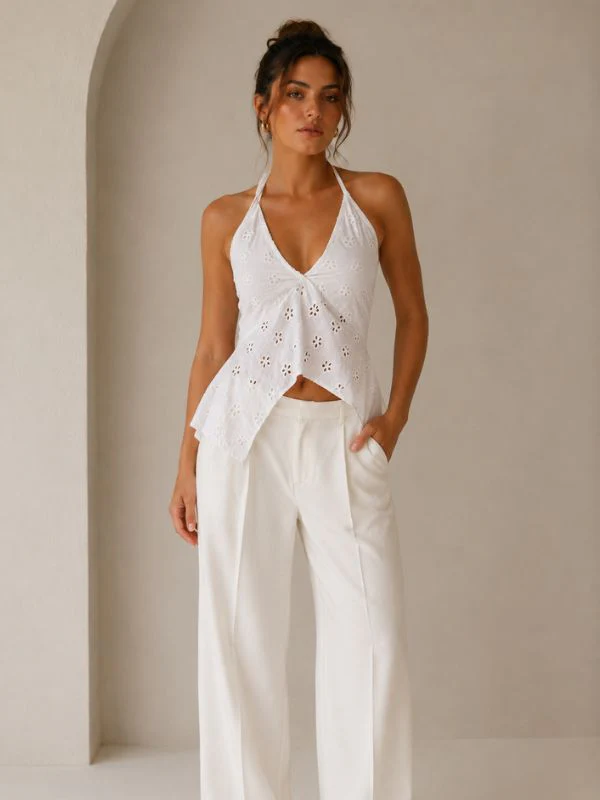 Jaipur, Clothing & Accessories, INR 980,  Bubbly White Schiffli Halter Neck Top