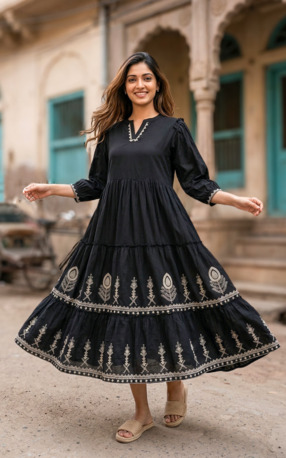 Chennai, Clothing & Accessories, INR 1095,  Black Tiered Maxi Skirt In Cotton | Shop Now At Instore