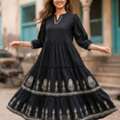 INR 1095,  Black Tiered Maxi Skirt In Cotton | Shop Now At Instore