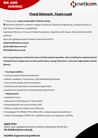 Riyadh, Jobs, Fixed Network - Team Lead