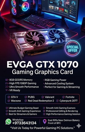 Manama, Computers, BHD 85,  EVGA NVIDIA 8 GB DDR5 Graphics Card 256 Bit (Output DP X 3 / HDMI X 1 /  DVI-D 1)