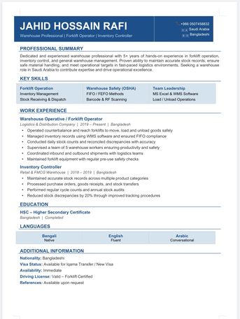 Riyadh, Job Seekers, Warehouse Operator