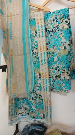 Khobar, Clothing & Accessories, SAR 70,  ✨ Pakistani Fine Lawn 3PC ✨ Beautiful Aqua Blue Print With Soft Summer Shades 🌸 Unstitche