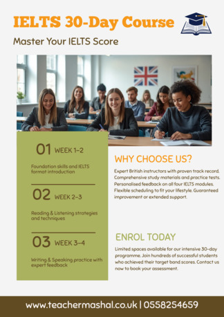 Jubail, Lessons Offered, 30-Day IELTS Preparation Course With The British IELTS Coach!