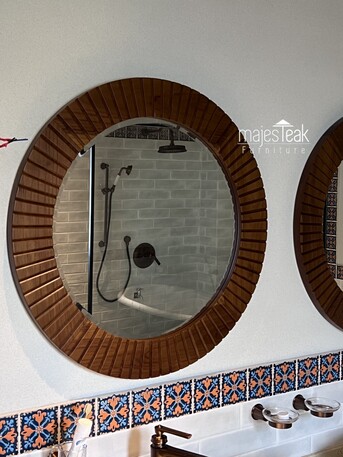 Kuala Lumpur, Furniture, MYR 950,  Teak Round Wall Mirror -Stripes Design.