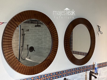 Kuala Lumpur, Furniture, MYR 950,  Teak Round Wall Mirror -Stripes Design.